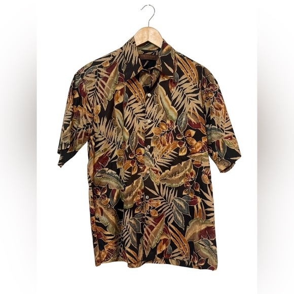 Vintage Tori Richard Leaf Print Men's Small Short Sleeve Shirt Made in Hawaii - Picture 1 of 4
